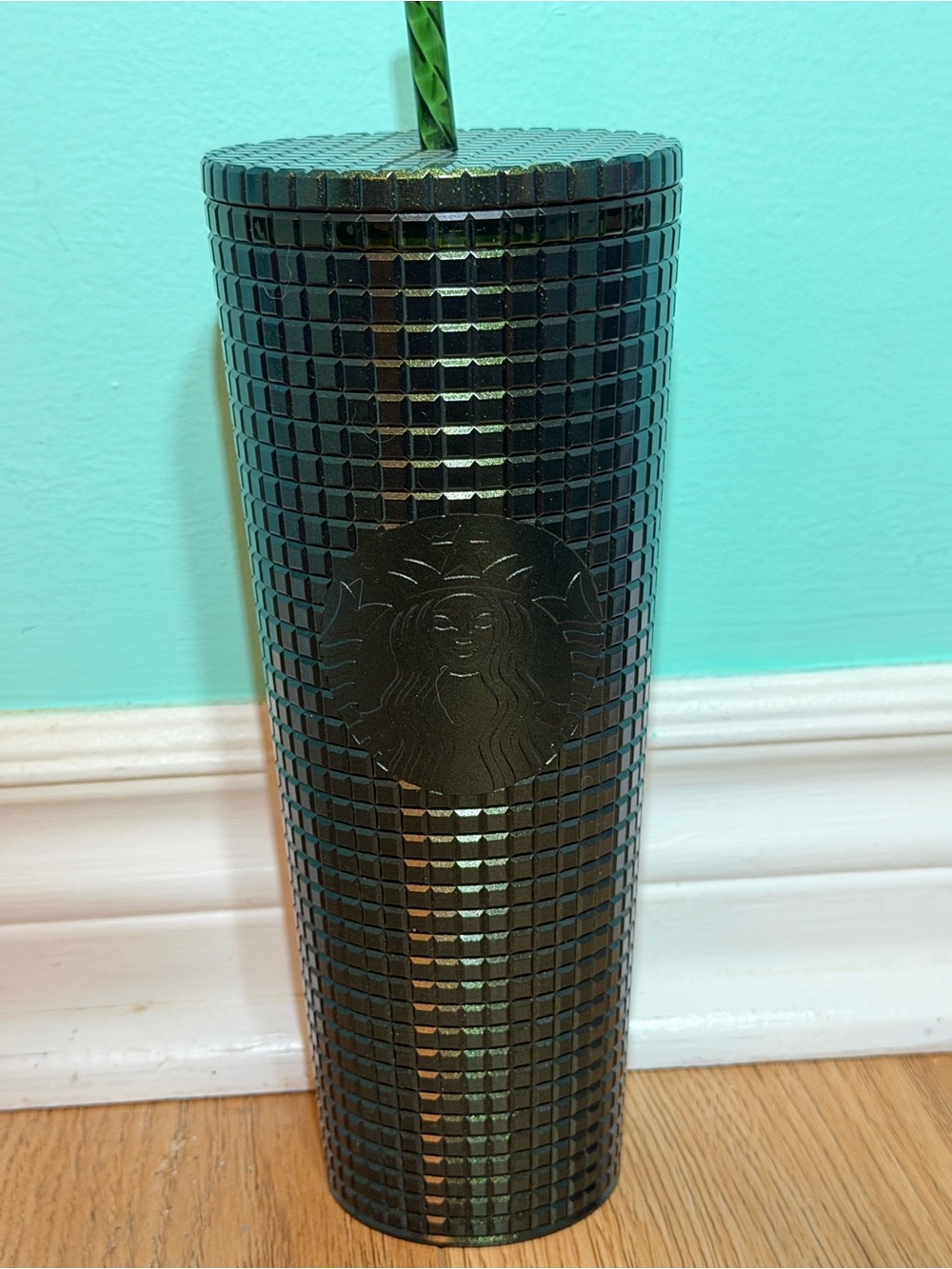 Starbucks Green Glitter Grid Tumbler 24oz cold cup